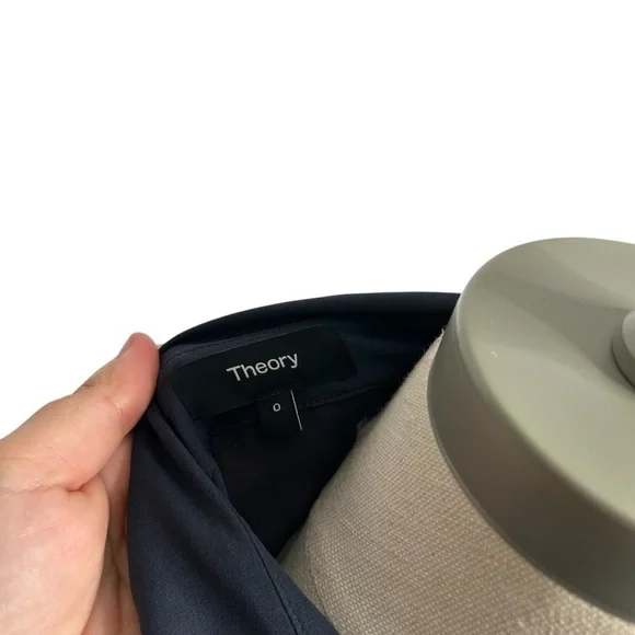 Theory Women's Navy Blue Silk Collared Button Front Mini Shirt Dress Size 0 - Picture 7 of 11